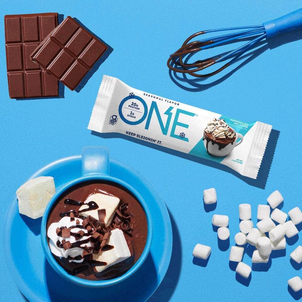 one bars marshmallow hot cocoa flavored protein bar product feature