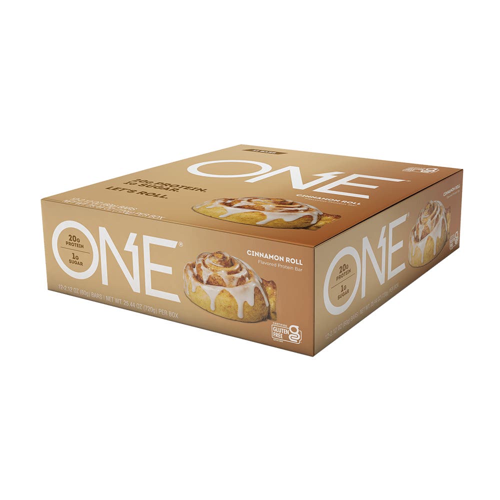 ONE BARS Cinnamon Roll Flavored Protein Bars, 2.12 oz, 12 count box - Right Side of Package
