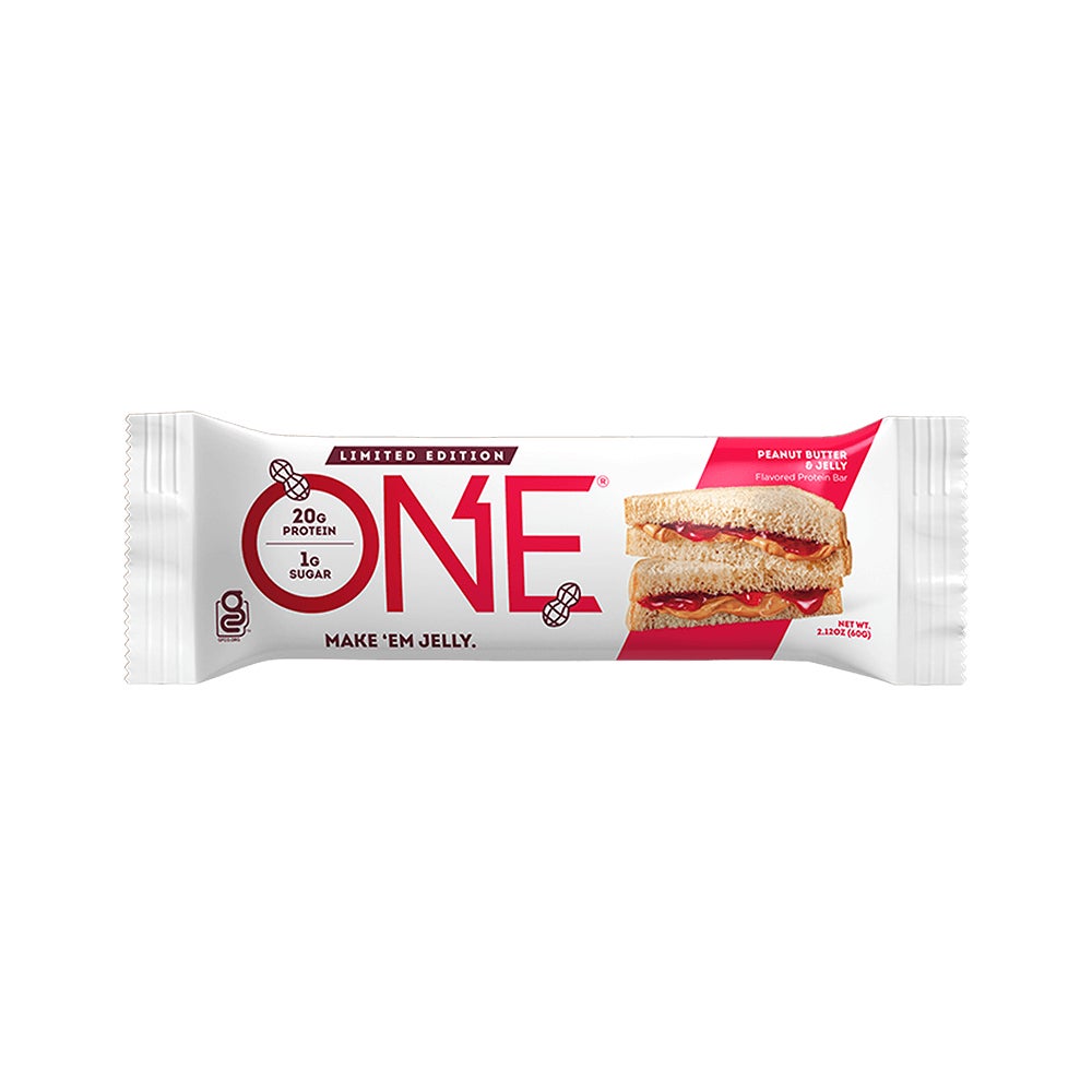 ONE BARS Peanut Butter & Jelly Flavored Protein Bar, 2.12 oz - Front of Package