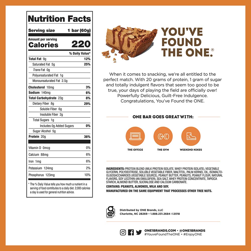 ONE BARS Peanut Butter Pie Flavored Protein Bars, 2.12 oz, 4 count box