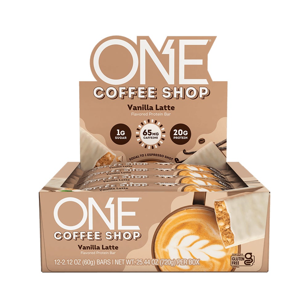 ONE COFFEE SHOP Vanilla Latte Flavored Protein Bars, 2.12 oz, 12 count box