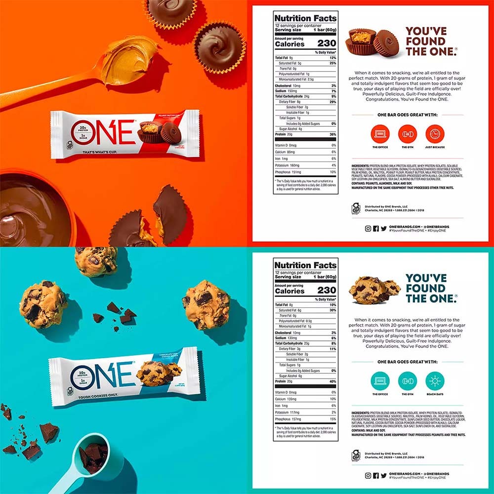 ONE BARS Chocolate Lovers Variety Pack Flavored Protein Bars, 2.12 oz, 12 count box - Nutritional Set Two