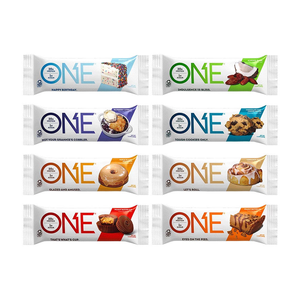 ONE BARS Sampler Variety Pack Flavored Protein Bars, 2.12 oz, 8 count box - Out of Package