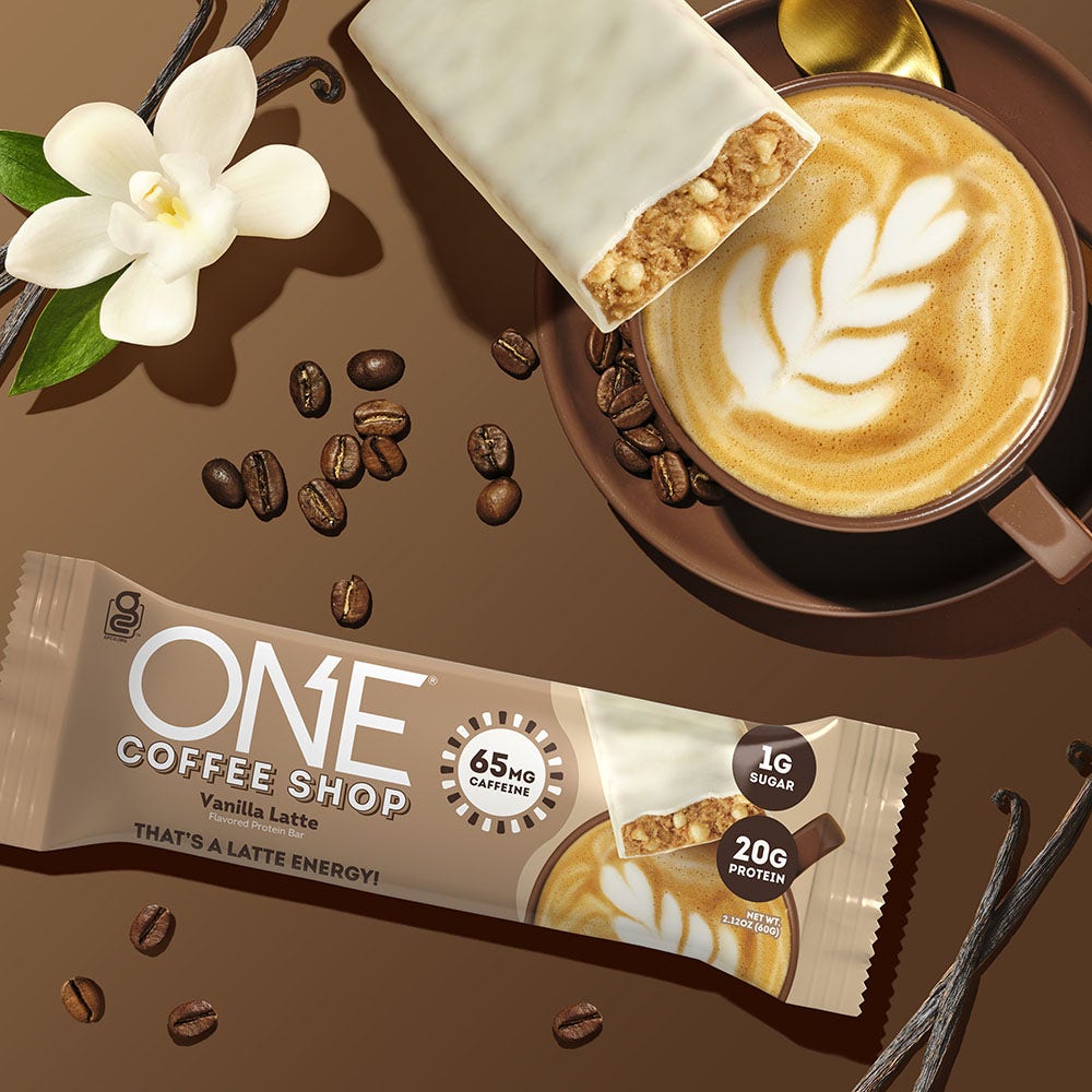 one coffee shop vanilla latte flavored protein bar