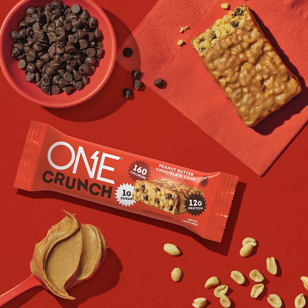 one crunch peanut butter chocolate chip flavored protein bar